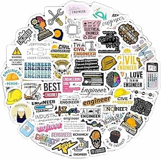 BulbaCraft Engineering Stickers - Waterproof Vinyl Decals, Perfect for Water Bottles, Laptops, Phones & More - Engineering Themed, Cartoon Style, Black Color
