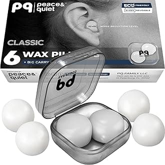 PQ Wax Earplugs for Sleep - 6 Silicone Plugs for Sleeping and Swimming - Gel Noise Cancelling & Protection - Sound Blocking Level of 32 Db (6-Pillows)