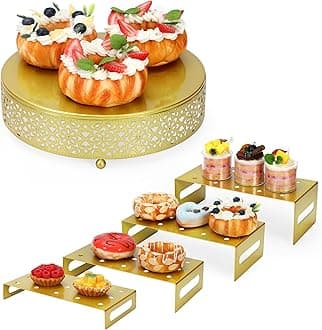 ZUMELER 5pcs Cake Stand, Gold Metal Cupcake Cake Pop Stand Holder Set for Dessert Table Cupcake Risers Stands with Handle Display for Wedding, Birthday,Baby Shower, Party