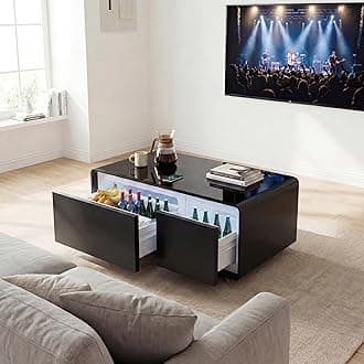 Smart Coffee Table, Living Room Table with Built in Fridge, 23" D x 41.5" W x 18.2" H, 15W Wireless Charging, USB Chargers and Speakers (LT90, Black)