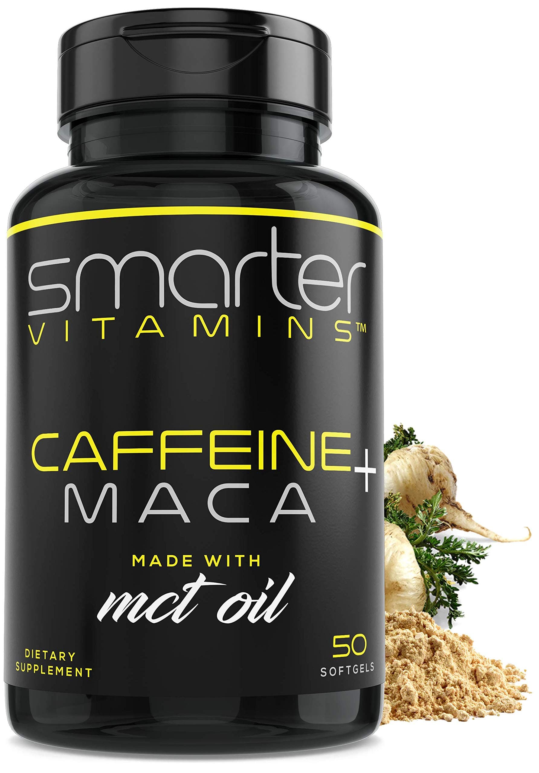 Smarter Energy Pills, 200mg Caffeine & Coconut MCT Oil with Maca Root, 50 Liquid Softgels
