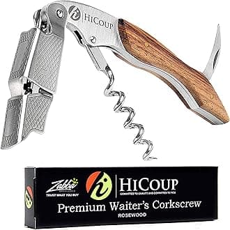 HiCoup Kitchenware Wine Opener - Professional Corkscrews for Wine Bottles w/Foil Cutter and Cap Remover - Manual Wine Key for Servers, Waiters, Bartenders and Home Use - Classic Rosewood