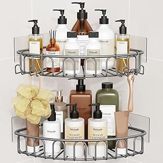 Corner Shower Caddy with 2 Hooks Wall Mounted Metal Bathroom Shelf Storage Organizer Adhesive No Drilling 2 Pack, Grey Only for 90-Degree Corner