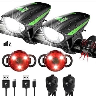 Bike Lights Set with Horn 1400LM USB Rechargeable Bicycle Headlight & Tail Light & Horn Waterproof 3 Lighting Modes Fits Bicycles for Road and Mountain