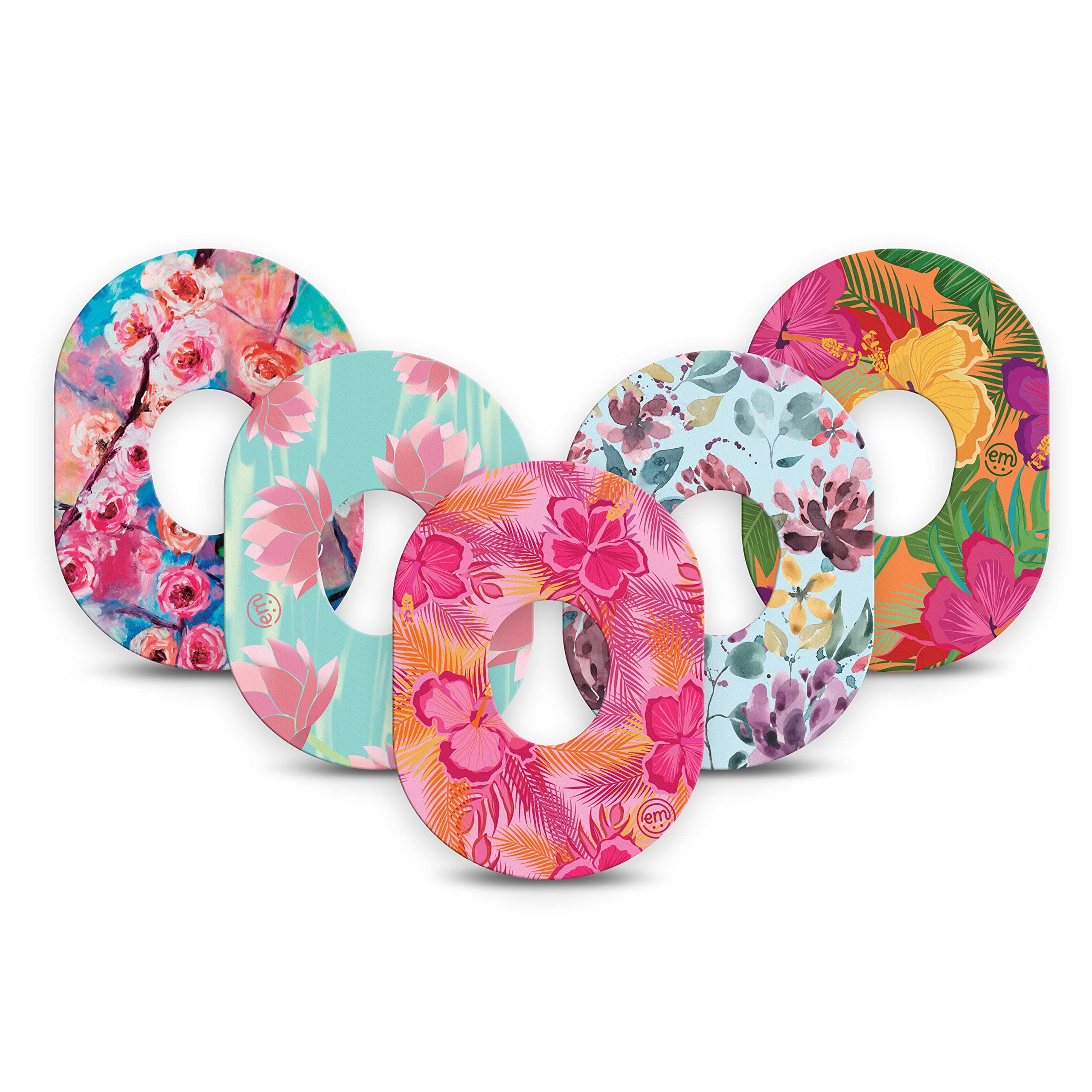 Adhesive Patches for Dexcom G7 and Stelo (5-Pack) - Made in The USA, Waterproof, Split Backing, CGM Tape (Colorful Floral Variety Pack)