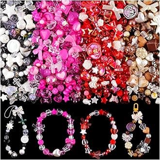 Assorted 180-240PCS Acrylic Beads for Bracelet Making, Bow Butterfly Candy Heart Gummy Bear Kawaii Aesthetic Bracelet Charms,Cute Beads for Jewelry Making DIY Necklace Keychain Phone Charm