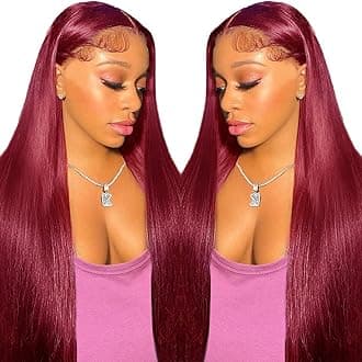 kocorose 32 Inch 99J Burgundy 5x5 Lace Closure Wigs Human Hair 180% Density Straight Glueless HD Transparent Lace Front Wigs