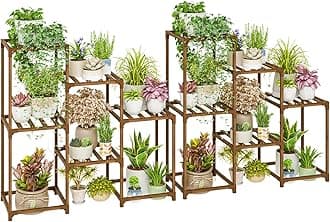 Bamworld 2 Sets of Package Plant Stands Indoor Wood Plant Shelf Outdoor Tiered Plant Rack for Multiple Plants Ladder Plant Holder Plant Table for Plant Pots Boho Home Decor for Gardening Gifts