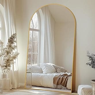 Antok Full Length Mirror, 44"x88" Oversized Floor Mirror with Stand for Bedroom, Living Room Cloakroom, Gold, Arch Style