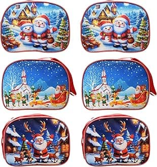 Asera Polycotton Birthday Return Gifts Sling Bag/Picnic Bag Cartoon Theme Bags for Kids (Christmas Set of 6 Pcs), Multicolour