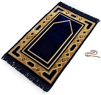 GOLD CASE Home Collection Islamic Prayer Mat - Islam Praying Rug for Muslim Women & Men - Soft Turkish Salah Mats Eid & Ramadan Gifts - Pray Bead (Tesbih) Included - Made in Turkiye - Navy Blue