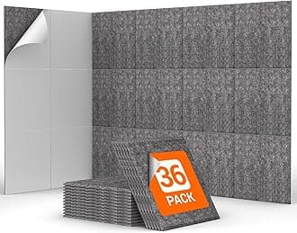 36 Pack Sound Proofing Panels Self-adhesive, TONOR 30x30x0,9cm Square Acoustic Wall Absorbing Panels, High Density Insulation Treatment Soundproofing Panels for Recording Studio, Home, Offices, Grey