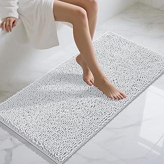 Yimobra Long Bathroom Rugs 47"x24", Extra Soft Non Slip Bath Mat for Tub, Super Absorbent Quick Dry Shaggy Rug Floor Carpet, Machine Washable,Silver