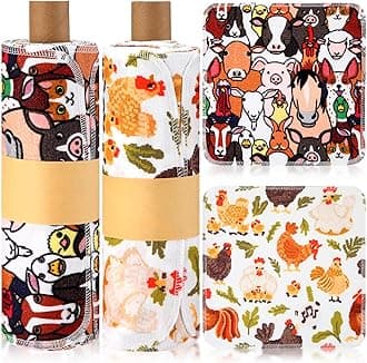 Redbaker 50 Pcs Reusable Paper Towels Paperless Reusable Cotton Cloths Toilet Absorbent Washable Paper Towels with Roll Kitchen Dishcloth for Kitchen Paperless Dishcloths(Farmhouse)