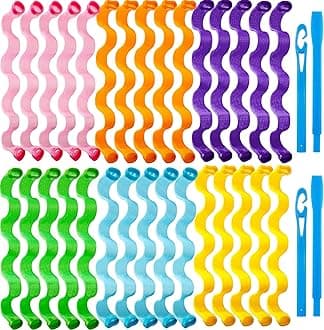 30 Pieces Heatless Waves Curlers Spiral Curls Styling Kit No Heat Hair Waver Spiral Curlers Rollers with 2 Pieces Styling Hooks for Most Hairstyles (25 cm)