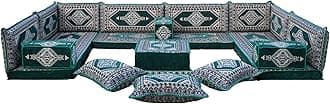 arabicsofa U Shaped Set, Arabic Majlis, U Shaped Living Room Sofas, Floor Couch, Indoor Floor Sofas, Floor Cushions, Floor Pillow, Cozy Sofa (U Sofa + Ottoman + Pillows)
