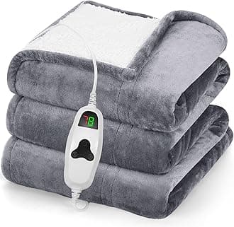 greenoak Heated Blanket Electric Throw, Soft Fleece Heating Blanket with 10 Heat Levels, 8 Hours Auto-Off, Christmas Gifts for Grandma/Seniors/Mom, Misty Grey, 50"X60"