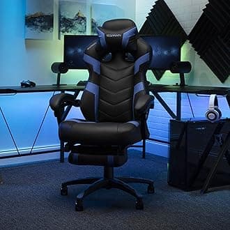 RESPAWN110 Ergonomic Gaming Chair with Footrest Recliner - Racing Style High Back PC Computer Desk Office Chair - 360 Swivel, Adjustable Lumbar Support, Headrest Pillow, Padded Armrests - 2021 Blue