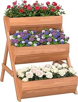 – Outsunny 3 Tier 66L Raised Garden Bed Wooden Elevated Planter Box Kit for Flower, Vegetable, Herb, 65 x 75 x 76cm, Brown