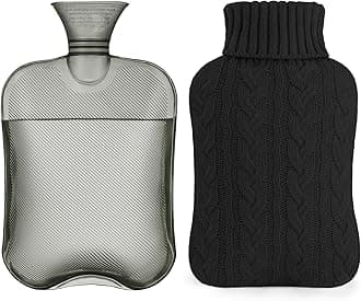 Hot Water Bottle with Knitted Cover, 2L Hot Water Bag for Hot and Cold Compress, Hand Feet Warmer, Ideal for Menstrual Cramps, Neck and Shoulder Pain Relief,Black