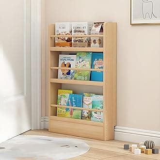 Wooden 3/4/5/6 Tier Behind The Door Bookshelf, Tall Narrow Floor Standing Bookcase, Space-Saving Storage Organizer for Books, Bedroom, Living Room, Office Wood Color 23.6x3.9x35.0