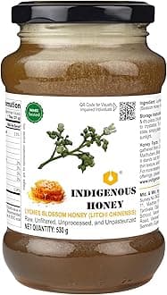 INDIGENOUS HONEY Lychee Honey Raw Natural Pure Unprocessed NMR Tested Unpasteurized Unheated 530g Glass Jar Pack of 1