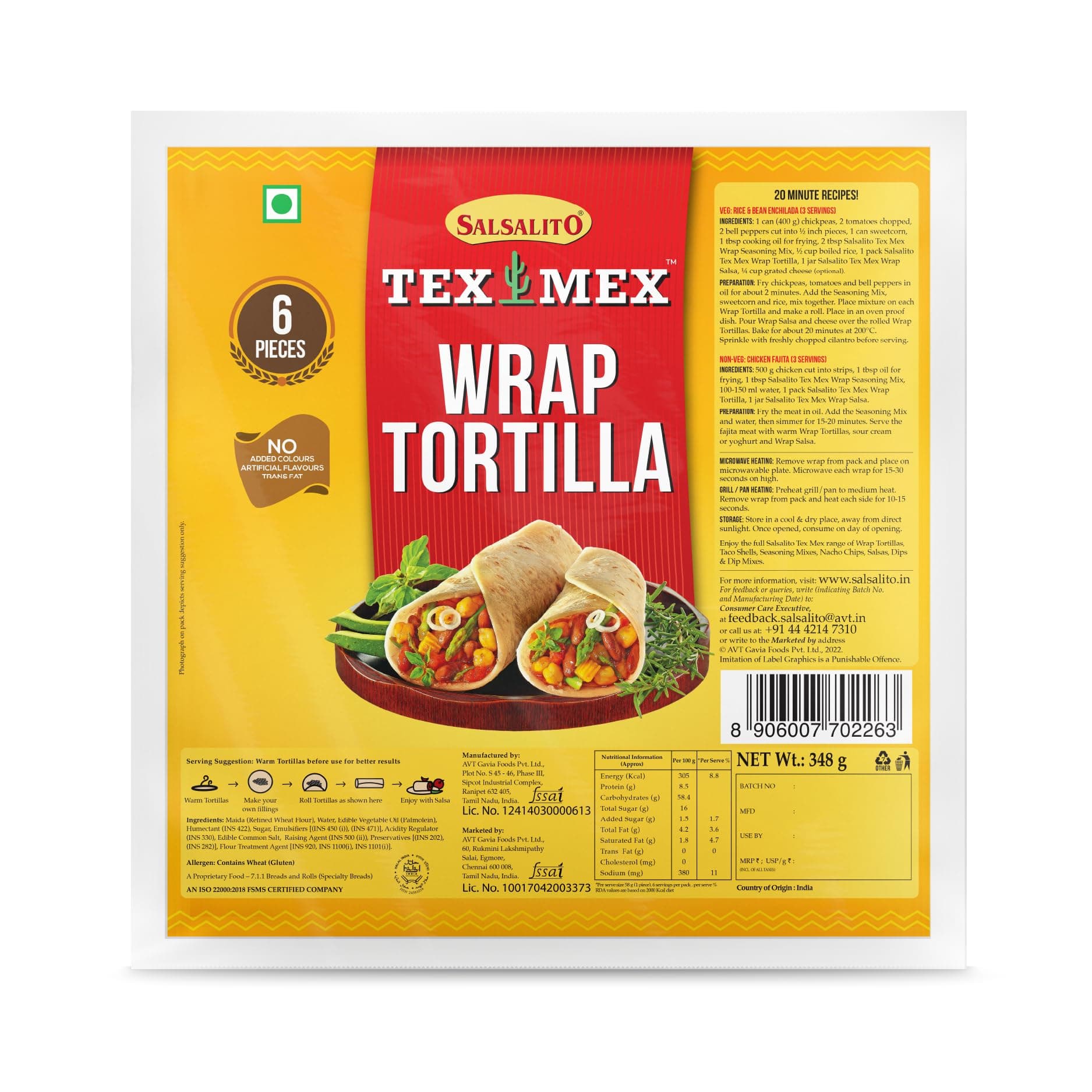Salsalito Wrap Tortilla Original, 348g