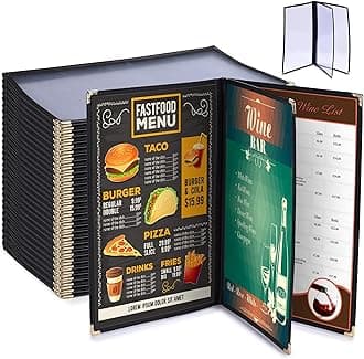 Yescom 30 Pack 8.5"X14" Menu Covers 3 Pages 6 Views Black Triple Book Style Cafe Restaurant Folder