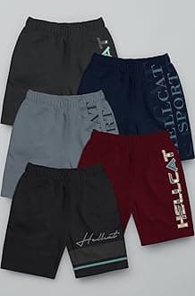 HELLCAT Pack of 5 Trendy Typographic Printed Mid Rise Shorts for Boys
