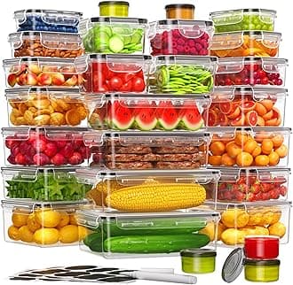 54-Piece Food Storage Containers with Lids(27 Containers & 27 Lids), Plastic Food Containers for Pantry & Kitchen Storage and Organization, BPA-Free, Leak Proof, Reusable with Labels & Pen