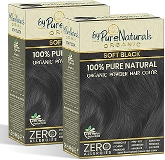 byPureNaturals 100% Organic Hair Colour Powder 2N Soft Black 120gm- Pack of 2 | Safest Beard Colour for Men | Natural Hair Colour for Women & Men
