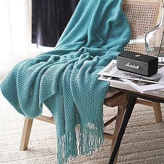 LOMAO Knitted Throw Blanket with Tassels Bubble Textured Lightweight Throws for Couch Cover Home Decor (Lake Blue, 50x60)