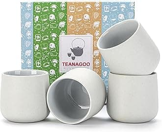 Japanese Tea Cups, Chinese Tea Cup, 7.2Oz / 205 Ml, Ceramic Tea Cups for Adults, Ceramic Cups no Handles, Japanese Cups, Matcha Cup, Lt.Grey, 4 Pcs/Box, H5