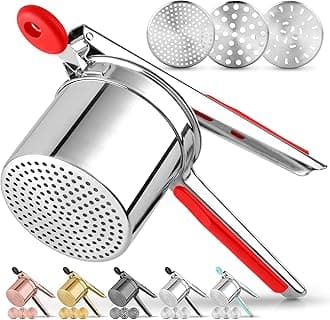 Zulay Kitchen Premium Large 15oz Potato Ricer, Heavy Duty Professional Stainless Steel Potato Masher and Ricer Kitchen Tool, Press and Mash Kitchen Gadget - Red and Silver
