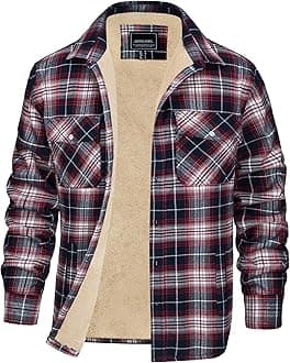 EKLENTSON Men's Flannel Shirt Jacket Thick Fleece Lined Jackets Plaid Sherpa Jacket Cotton Winter Jackets With 5 Pockets
