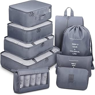 9 Set Packing Cubes with Shoe Bag & Electronics Bag - Luggage Organizers Suitcase Travel Accessories