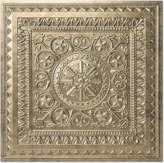 Art3dDrop Ceiling Tiles, Glue up Ceiling Tiles, 2'x2' Plastic Sheet in Antique Gold (12-Pack, 48 Sq.ft)