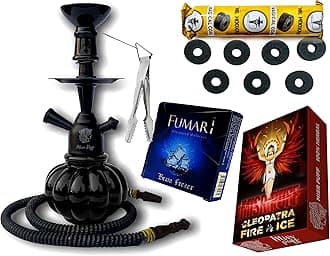 Premium Glass Hookah Set with Free Tongs, Charcoal, 2 Flavours (0% Tobacco & Nicotine), 40 cm Height (Black Combo 10 Inch)