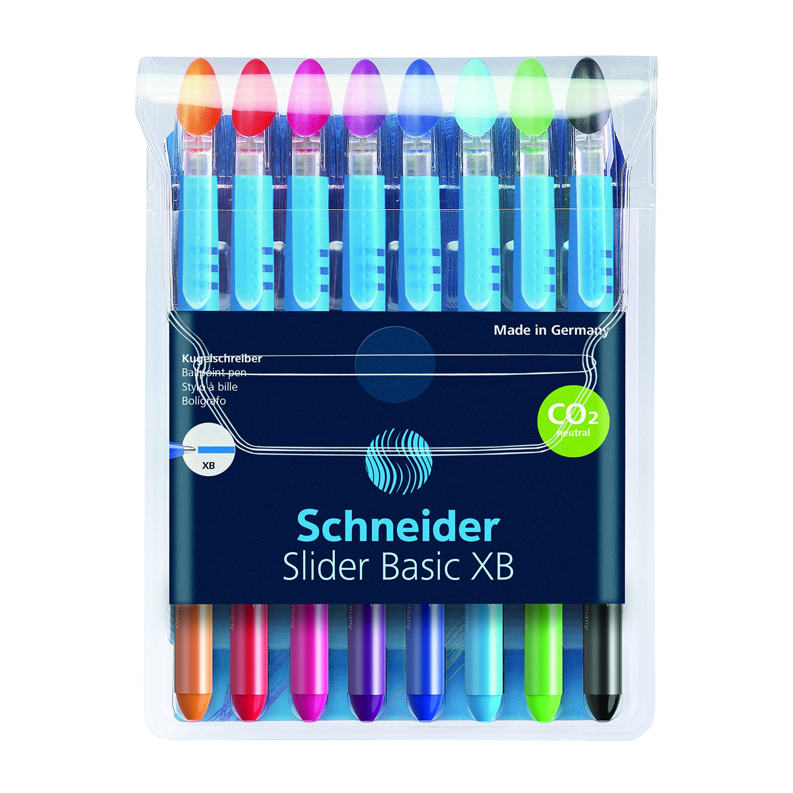 Schneider Slider Basic XB (Extra Broad), Ballpoint Pen, Wallet Set of 8 Pens, Assorted Colors (151298)