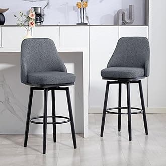 HOMCOM Bar Height Bar Stools Set of 2, Modern 360° Swivel Kitchen Chairs with Steel Legs and Footrest, 29.5 Inch Seat Height Upholstered Barstools for Kitchen Island, Dark Gray