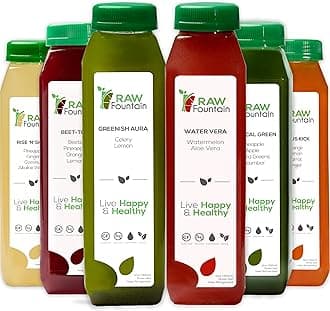 1 Day Juice Cleanse by Raw Fountain, Tropical Flavors, All Natural Raw, Cold Pressed Fruit and Vegetable Juices, Detox Cleanse, Kosher, Vegan, NO Sugar Added, 6 Bottles 12oz