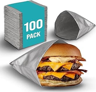 C&S Event Supply Co. Aluminum Foil Hamburger Wrappers - Water and Grease Resistance Sandwich Bags BPA Free Burger for Panini's, Pita Pockets, Hot 100 Pack Food Wrappers, Silver, CSESC010