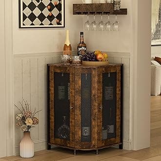 JKsmart corner bar cabinet, 3-level industrial wine cabinet