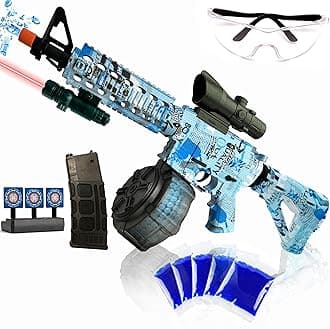 Large M416 Gel Splat Blaster,with Goggles, with Drum, Manual & Electric Dual Mode Gel Splat Blaster, for Team Game - Ages 14 +(Blue)