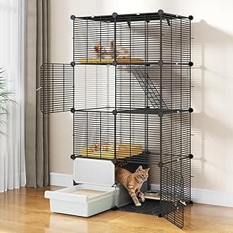 YITAHOME 4-Tier Cat Cage with Litter Box: DIY Indoor Kitten Enclosure Cat House for 1-2 Small Cats, Black