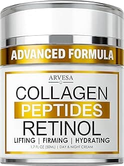 Retinol Cream for Face with Collagen Peptides - Anti Aging Wrinkle Cream for Women and Men - Day-Night Facial Moisturizer with Hyaluronic Acid - Tightening and Skin Firming - Neck & Décolleté