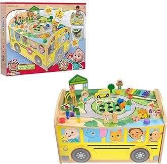 Just Play CoComelon Wheels on The Bus Wooden Activity Table, Recycled Wood, Kids Toys for Ages 18 Month