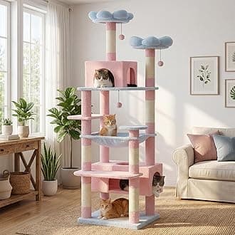 PAWZ Road Flower Cat Tree, 72 Inches Large Cat Tower with Steel Frame Hammock and 7 Scratching Posts, Tall Cat Tree with 2 Condos and Perches for Large Indoor Cats - Blue