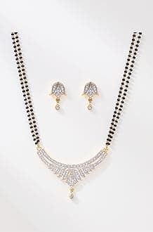 YouBella American Diamond Gold Plated Mangalsutra Pendant with Chain and Earrings for Women