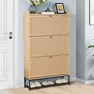 LEVNARY Shoe Storage Cabinet with 3 Flip Drawers, Freestanding Shoe Cabinet Storage Organizer for Entryway, Wooden Narrow Shoe Racks Cabinet with Metal Legs for Hallway (Natural Oak)